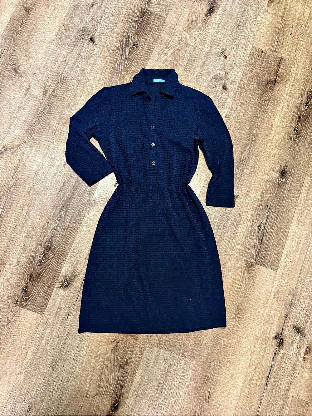 J.McLaughlin Navy Greek Key Textured Polo Dress, 3/4 Sleeve, Size S